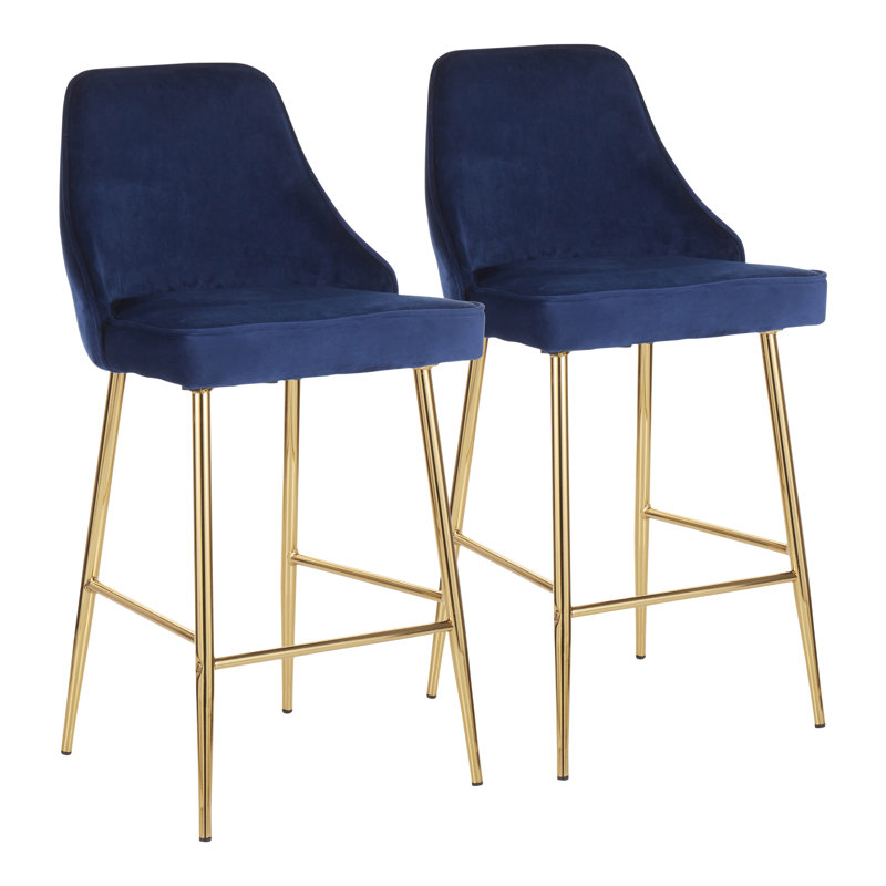 Tabouret de bar Celest, Velours bleu marine, Or