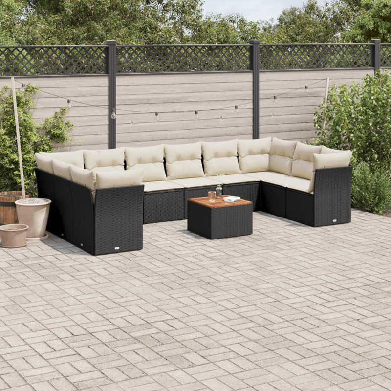 Vidaxl Garden Sofa Set Black PE Rattan And Solid Acacia Wood
