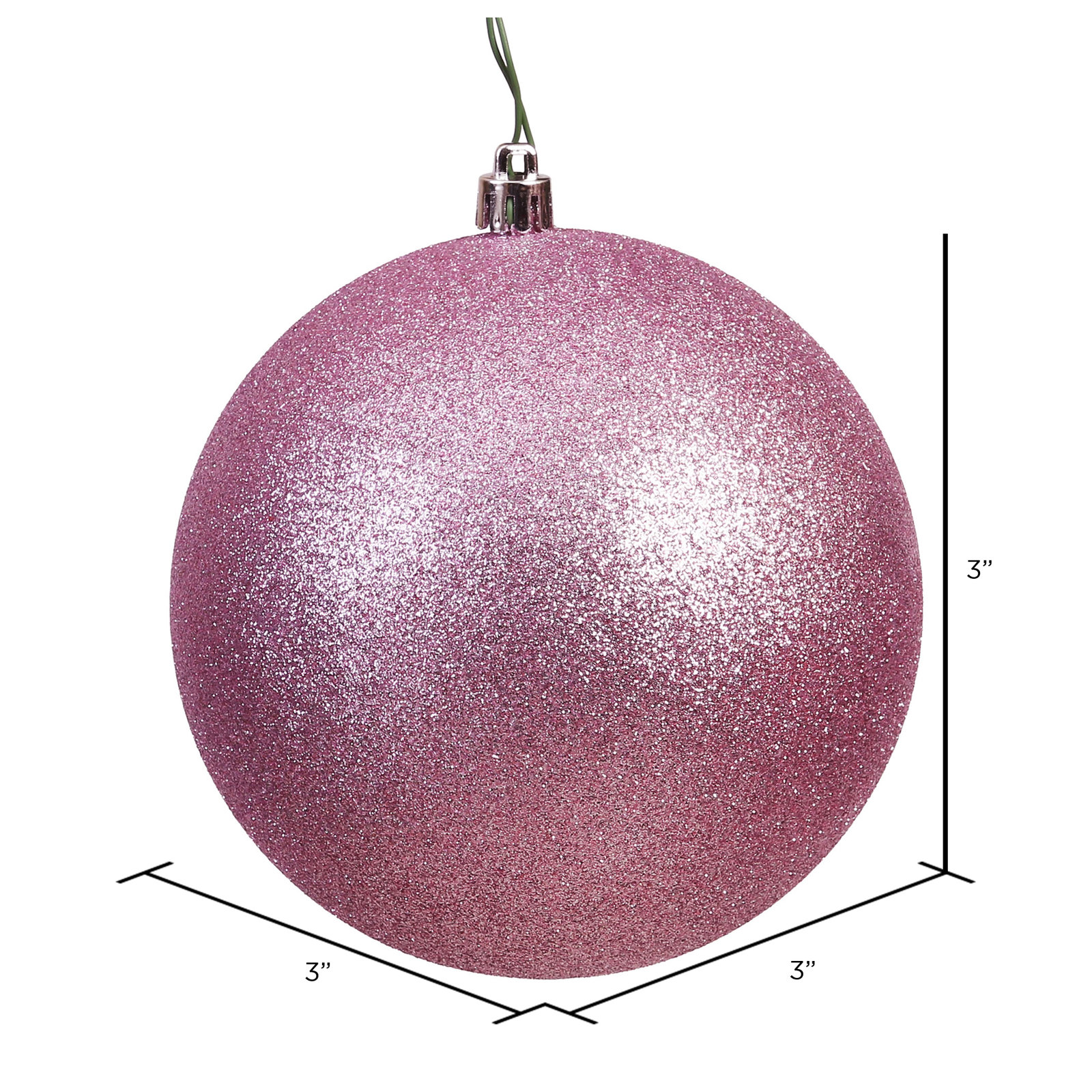 Holiday Décor Ball Ornament, 3" H x 3" W x 3" D, Glitter Mauve