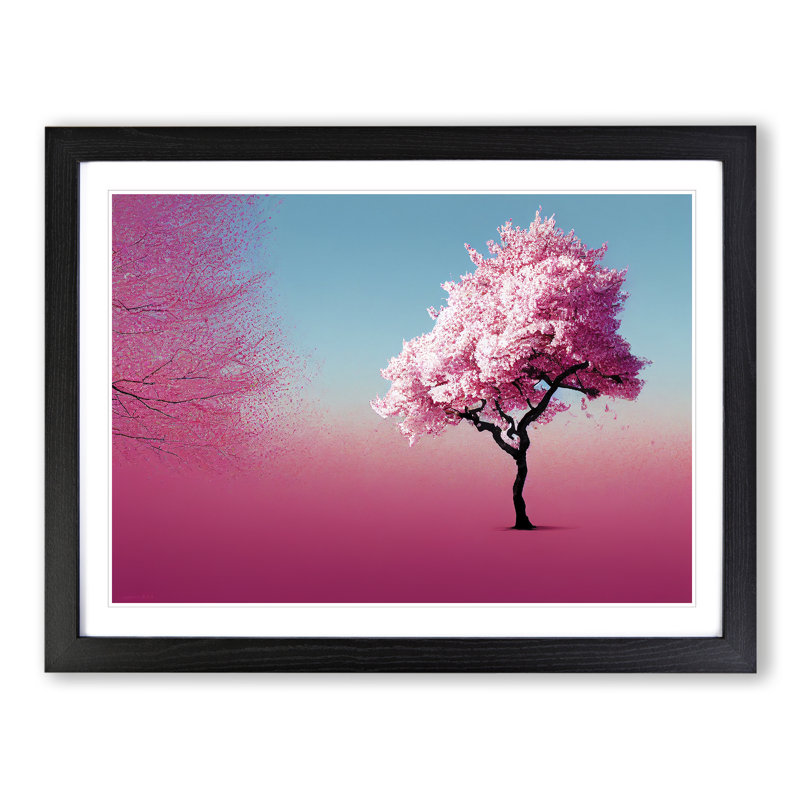 Artsy Cherry Blossom Tree - Single Picture Frame Print, Black, 46cm H x 64cm W