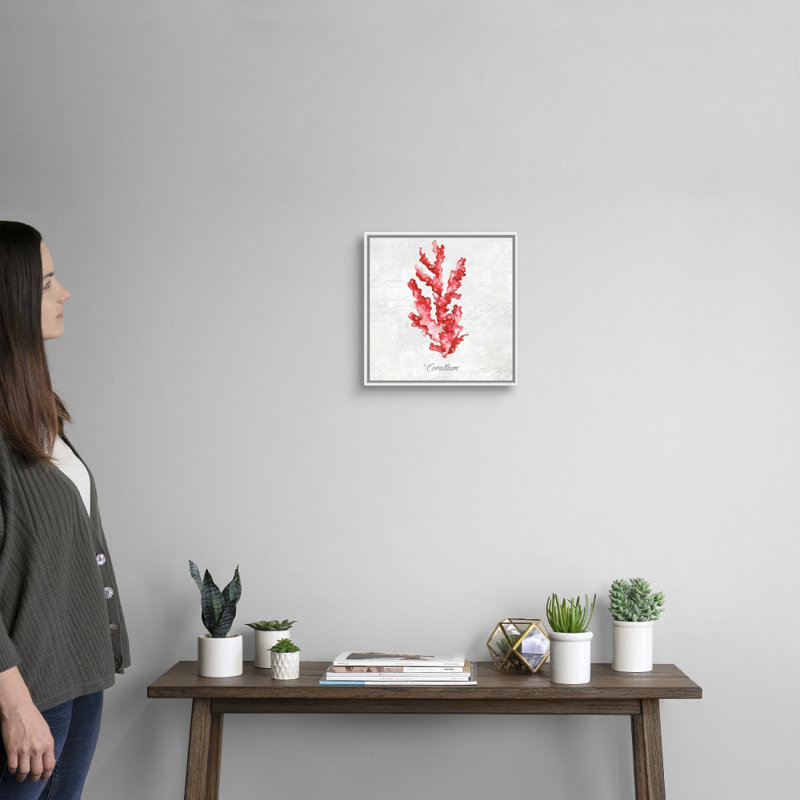 Reproduction d’art graphique sur toile, "Red Sea Coral" par Eva watts, Cadre blanc, H 14 po x l 14 po x P 1,75 po