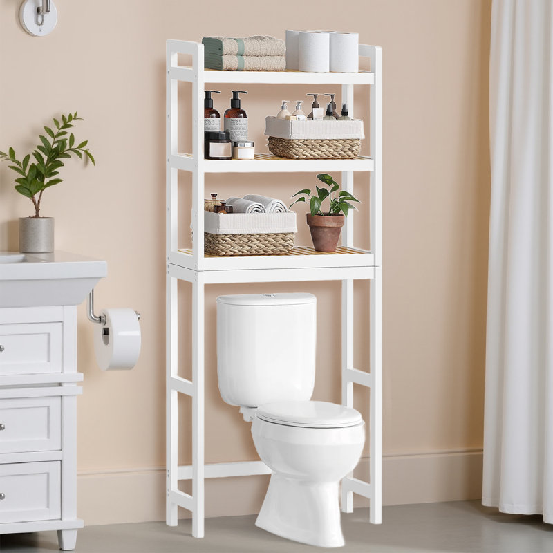 3-Tier Over The Toilet Storage with Adjustable Shelf, Cloud White/Natural Beige