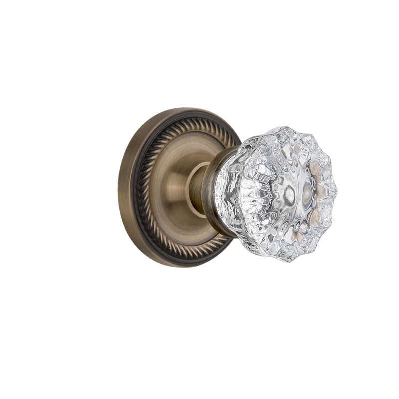 Rope Rosette with Crystal Door Knob, Antique Brass, 2-3/4”