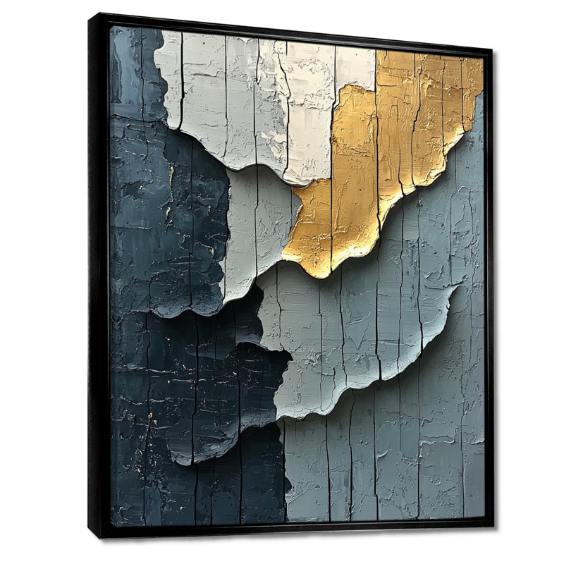 «Skiles Gold Grey», art mural moderne encadré, Noir, Reproduction avec cadre flottant, H 20 po x l 12 po