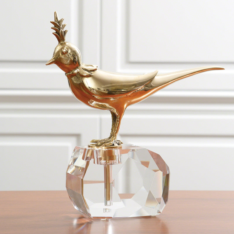 Oiseau sur cristal de roche - laiton
