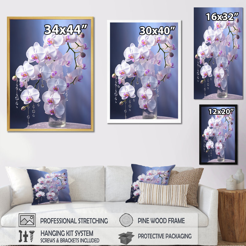 Orchidées mauves élégance II - imprimé, Cadre flottant blanc, H 20 po x l 12 po x P 1 po