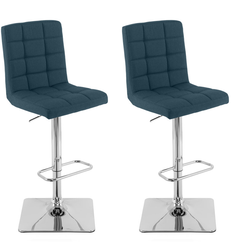 Dostie Swivel Upholstered Adjustable Height Counter Stool, Dark Blue