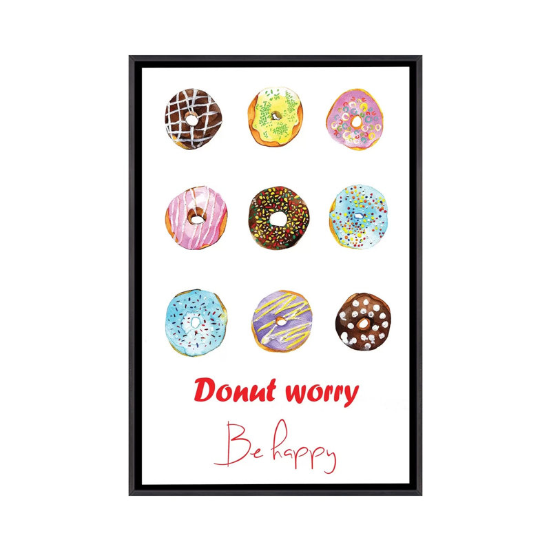 « do not inquiéter be happy »-impression sur papier, H 26 po x l 18 po x P 1,5 po, Toile avec cadre noir patiné