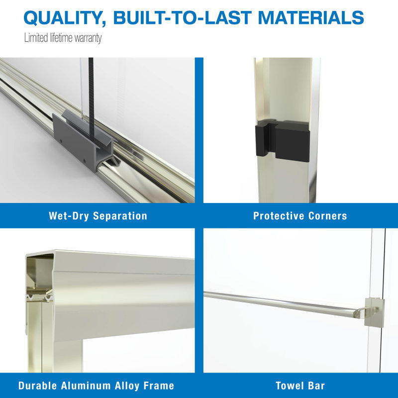 Basco Deluxe Framed Sliding Shower Door, Fits 42 1/16"-44"W Opening, Rain Glass, Chrome Finish, Rain