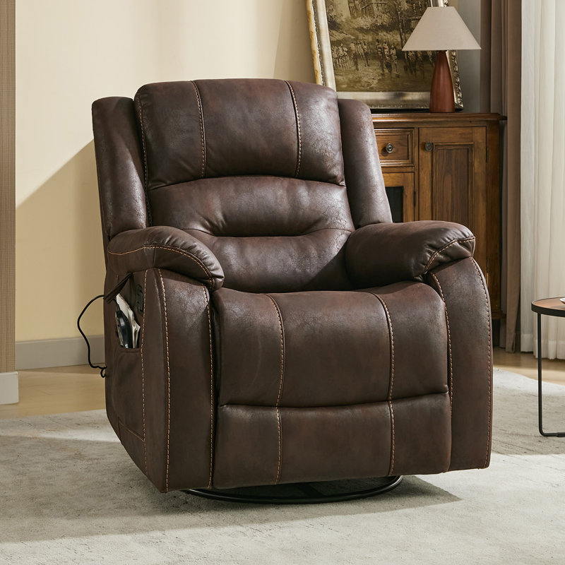 Michalski Swivel Recliner With Massage & Heating, Brown