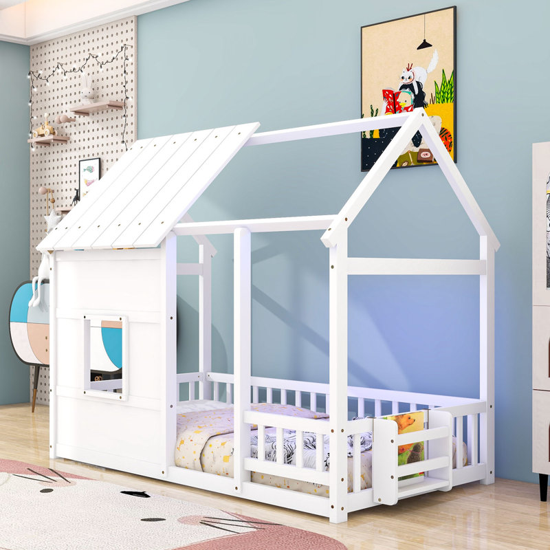 Lit simple en bois avec cadre de toit, Blanc