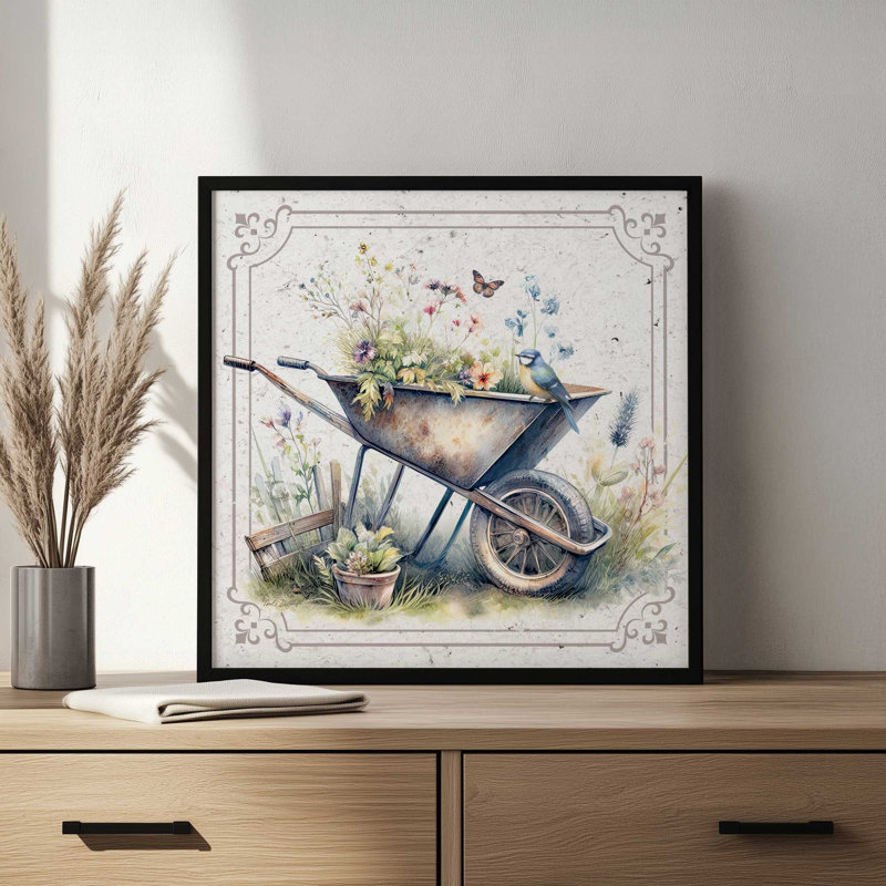 "Dans le jardin" par Nicole DeCamp, L 36 x H 36, Argent, Impression encadrée