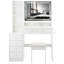 Grande table de chevet de 41 po. Miroir à DEL à commande tactile 3 couleurs, station de charge 2 AC +. Tabouret rembourré. Blanc de style américain., Table de taille approuvée UL.