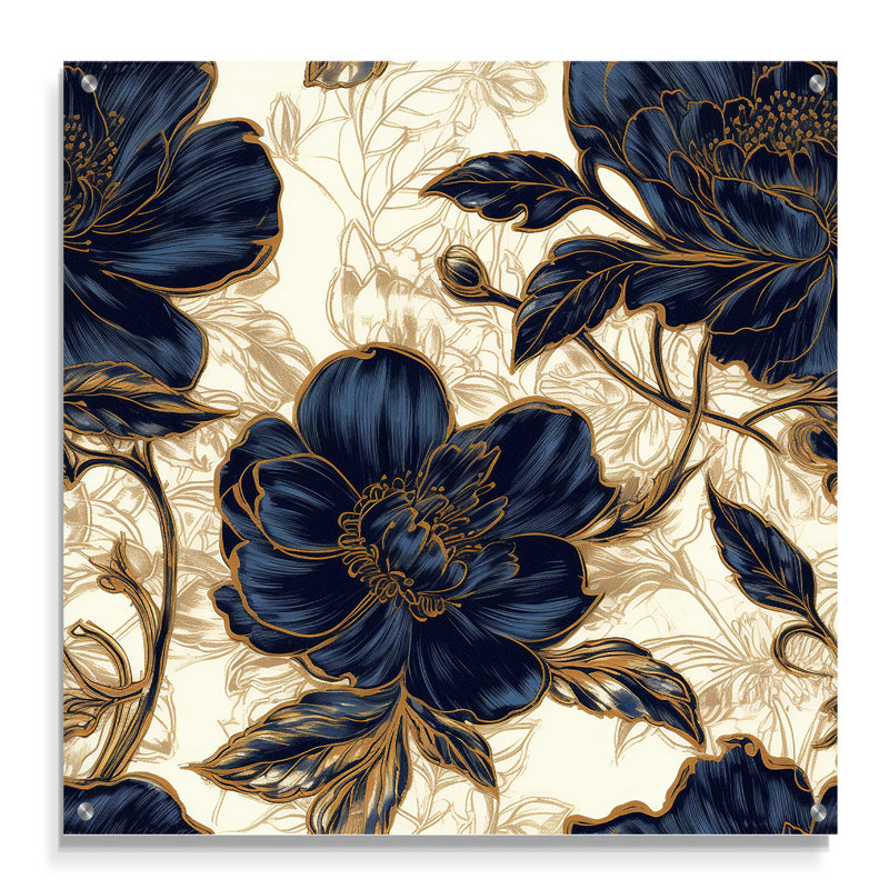 Art mural moderne bleu pivoines célébration VII - pivoines, H 36 po x l 36 po