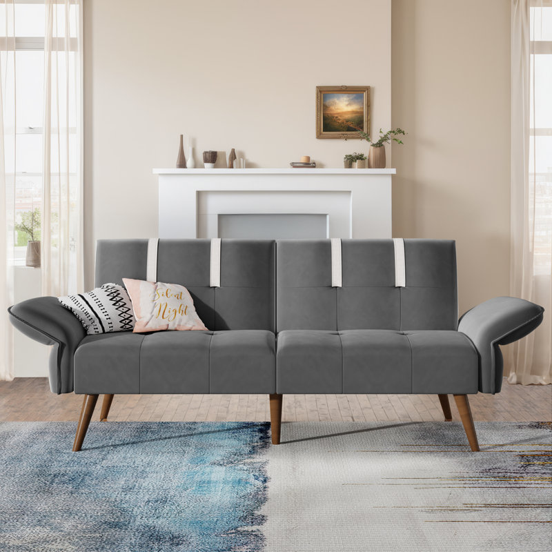 Canapé convertible en futon 69,69 po Brooksley, Velours gris foncé