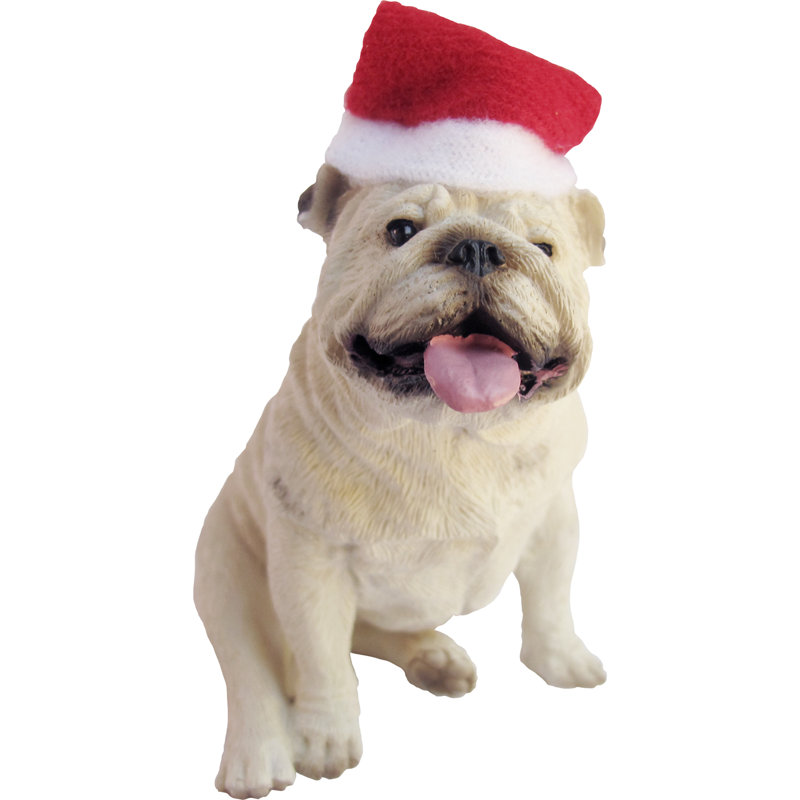 Hand-Painted White Bulldog Christmas Ornament with Santa Hat