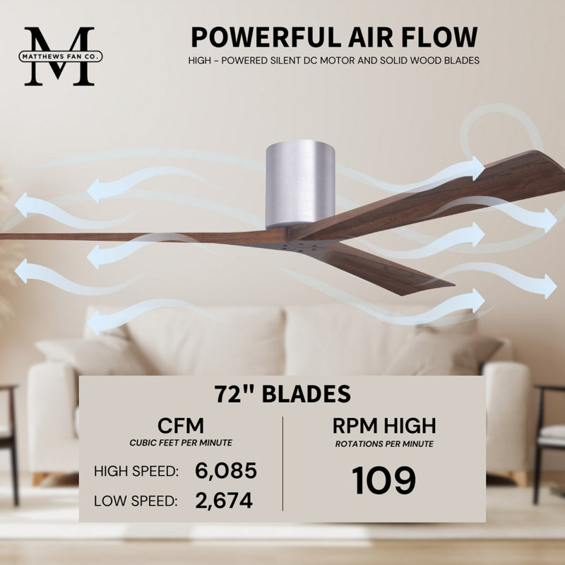 Irene Ceiling Fan, Brushed Nickel, Walnut Tone, 72"