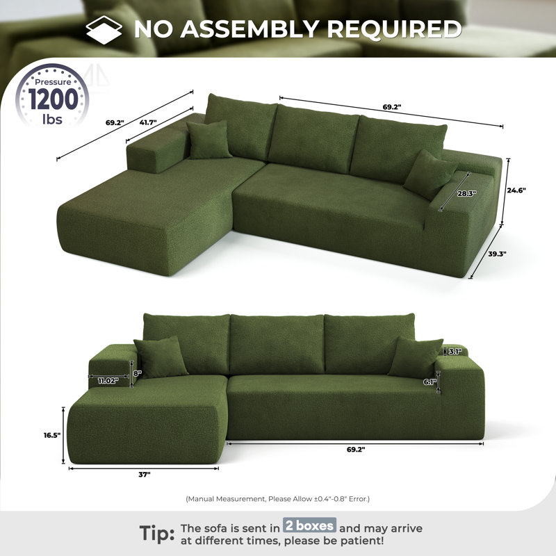 Canapé modulaire rembourré 2 pièces Viola, Vert, Orienté à gauche (vu de face)