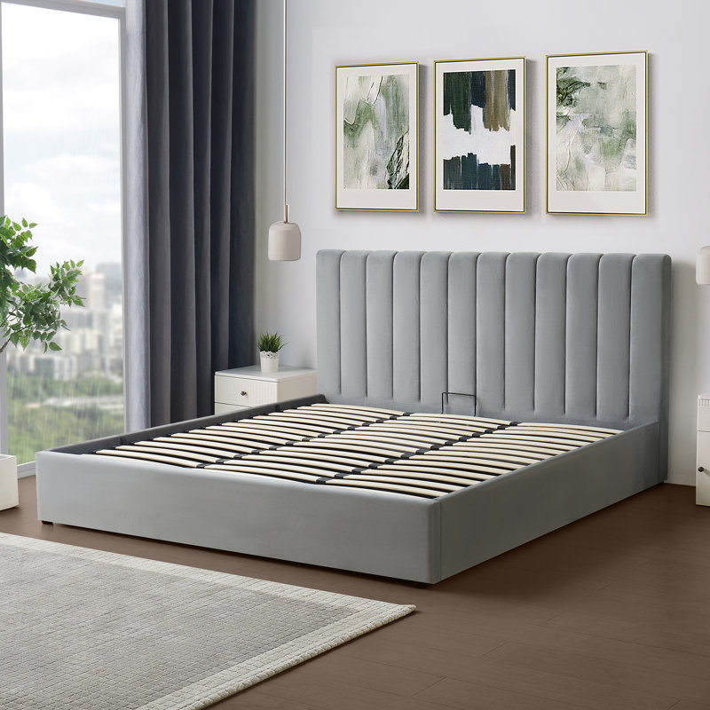 Evelynne Fabric Ottoman Bed Frame with Storage - , Super King (6'), Grey