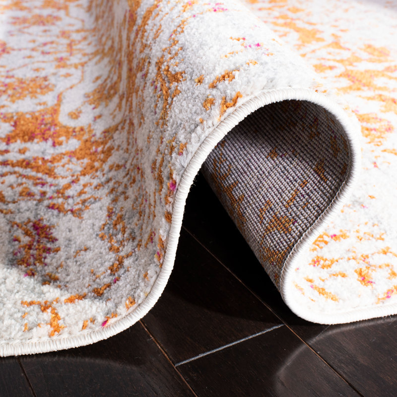 Christa Oriental Orange/Ivory Area Rug, Round 10'