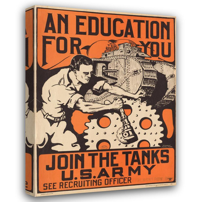"Une éducation pour vous. Rejoins les chars de l’armée américaine" par J.P. Wharton - Art mural sur toile tendue avec châssis
