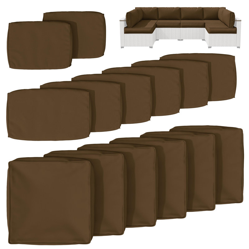 Housse de coussin pour groupe de sièges d'extérieur 14 pièces, seulement 14 housses, Chocolat