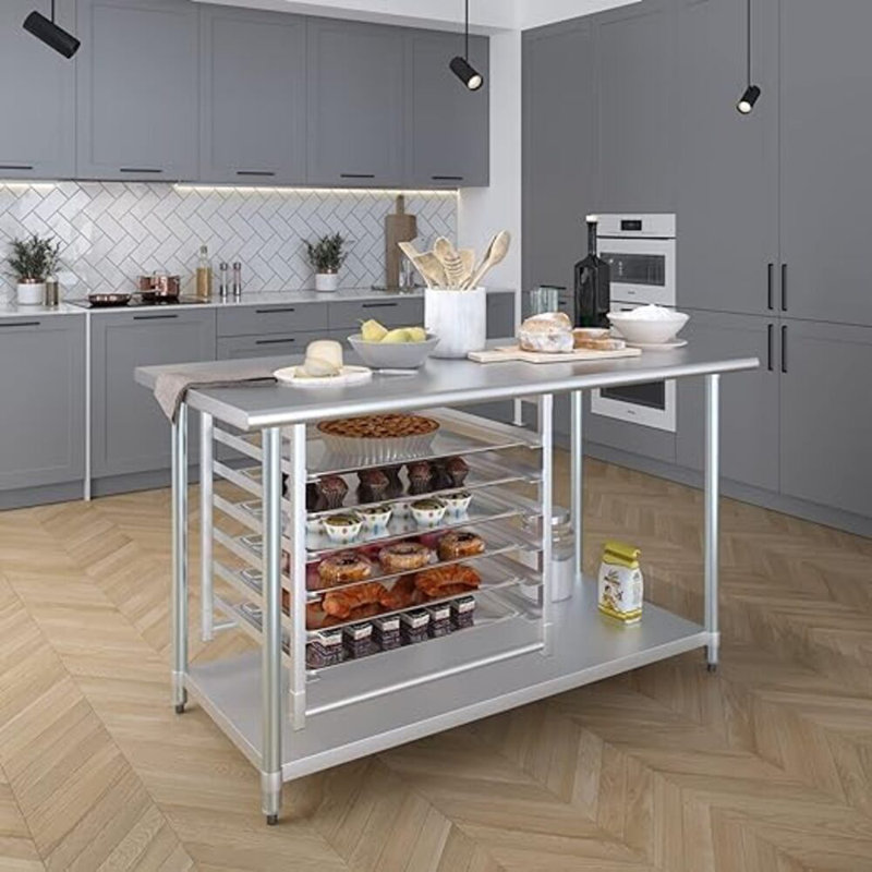 Table de travail commerciale à base ouverte en acier inoxydable Express H 35 po x l 60 po x P 30 po avec fentes de rangement pour plaque de cuisson Express KitchQuip
