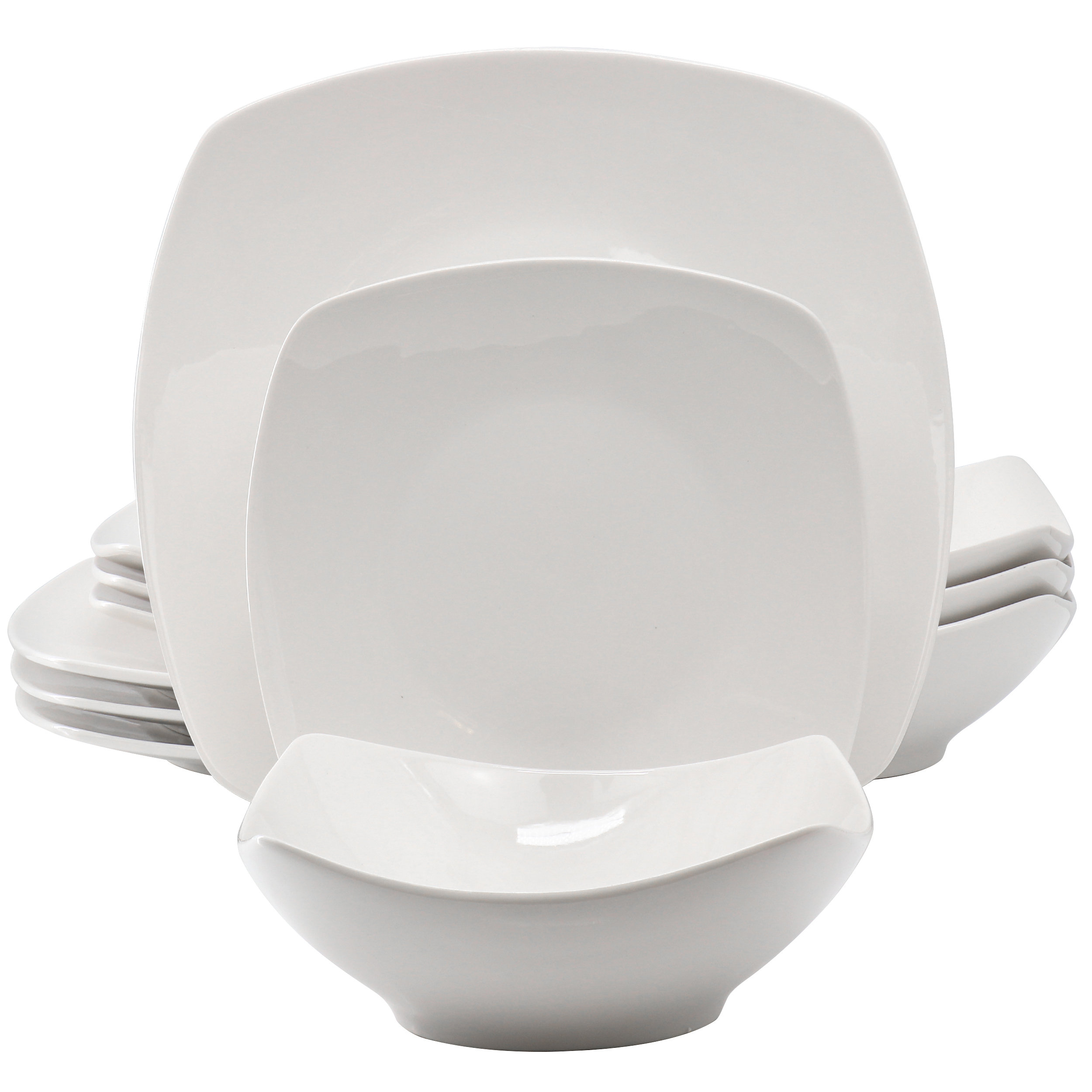 Gibson Home Everyday 12 Piece Square Fine Ceramic Dinnerware Set in ...
