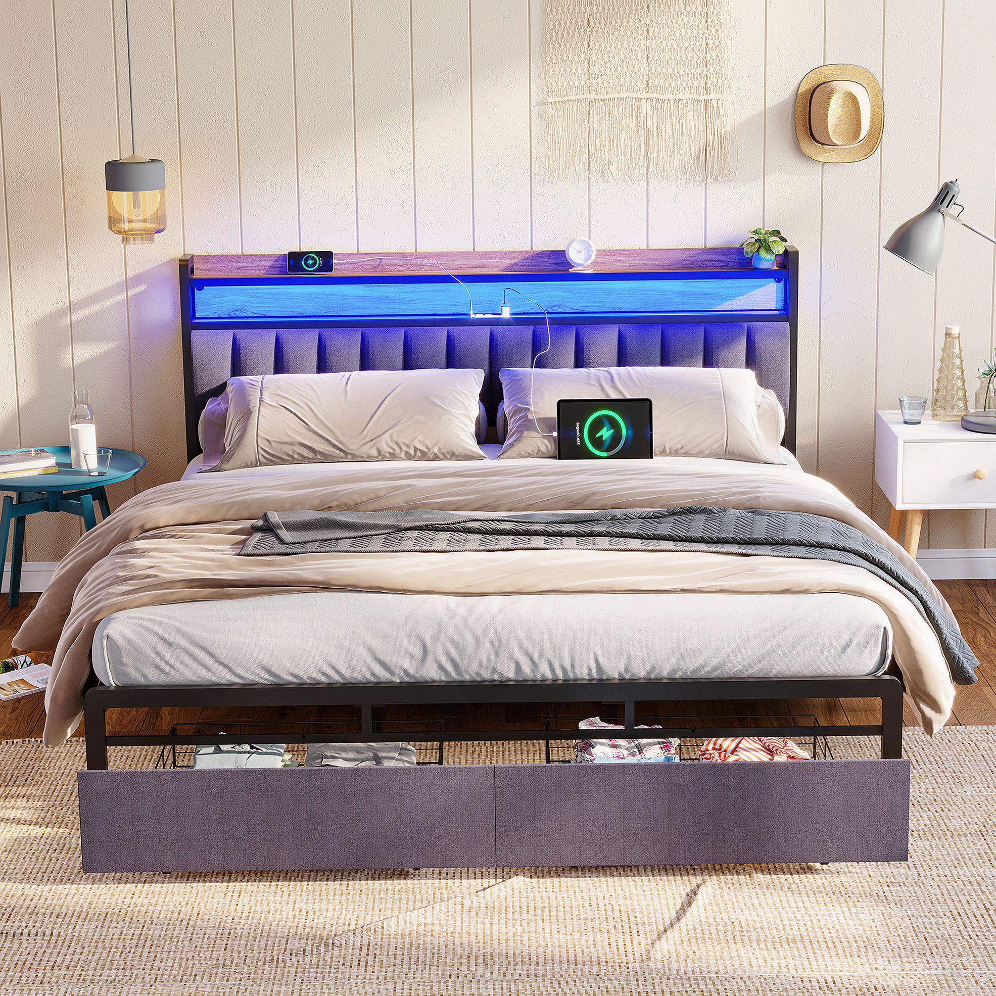 Latitude Run® LED Bed Frames with Storage Headboard, Drawers and — free download