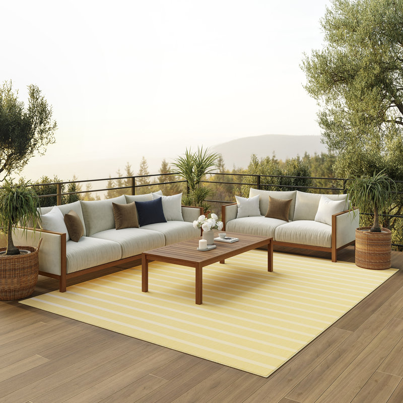 Tapis intérieur / extérieur rectangulaire Shaila, Jaune / Ivoire, Rectangle 8 pi x 10 pi