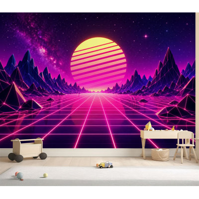 Papier peint adhésif autocollant amovible de style rétro des années 80 de style rétro Vaporwave pour salon, chambre à coucher H 69 po x l 96 po