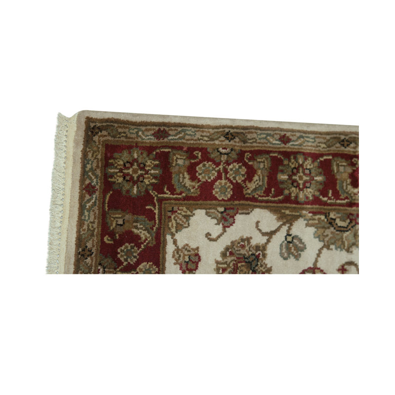 Tapis ivoire et rouge noué à la main de haute qualité