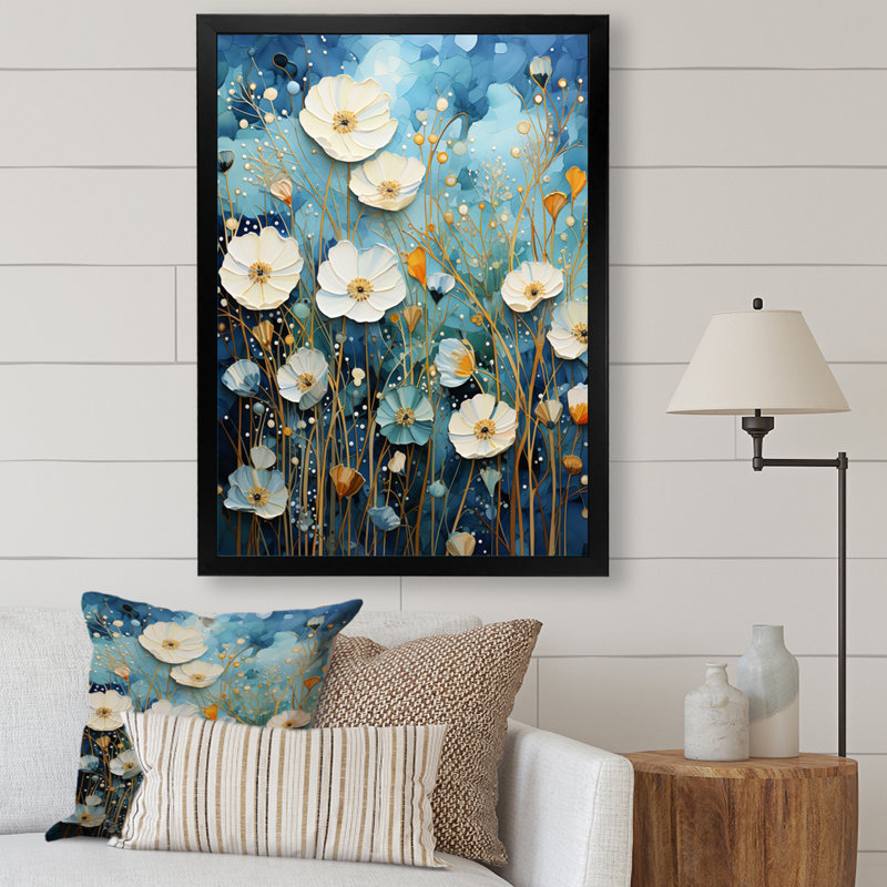 " Blue Tranquil Gardens II ", Black Single Picture Framed, 20" H x 12" W x 1" D