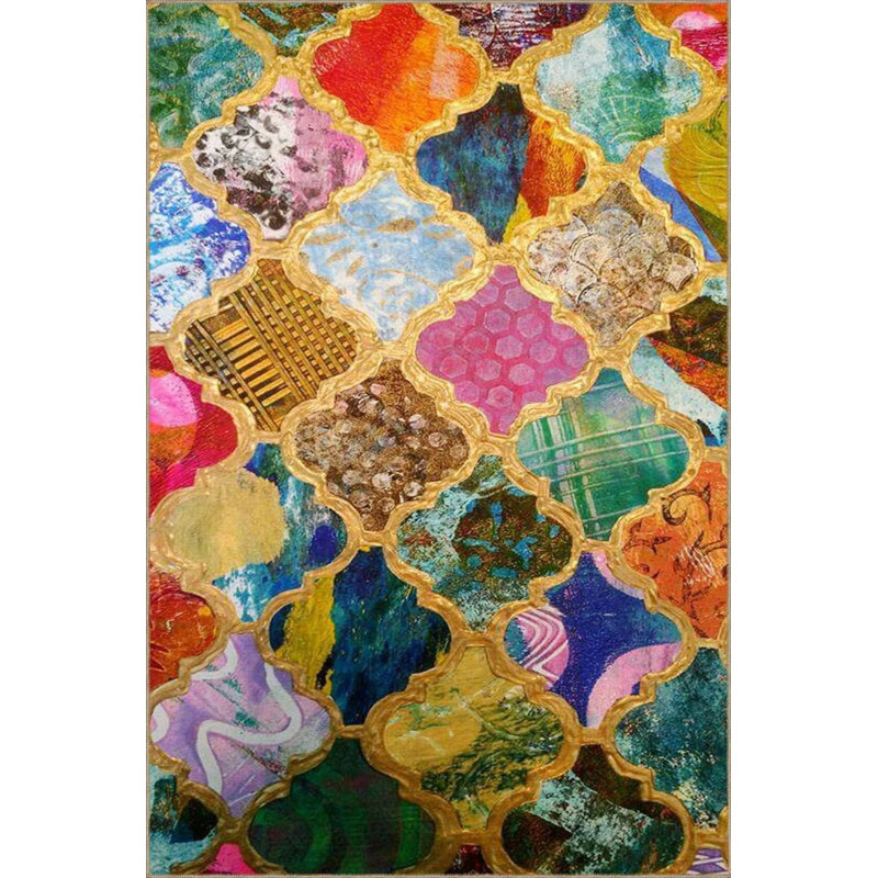 Multicolored Modern Woven Based Washable Carpet, Round 4'