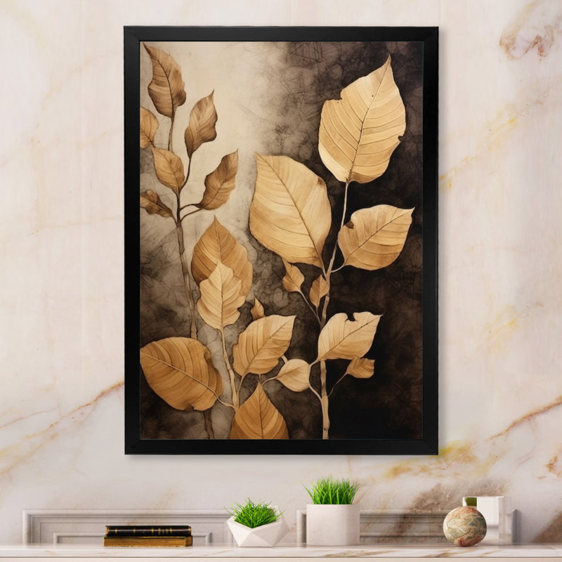 Harmonie des feuilles brunes et brunes VI, H 32 po x l 16 po x P 1 po, Cadre photo noir