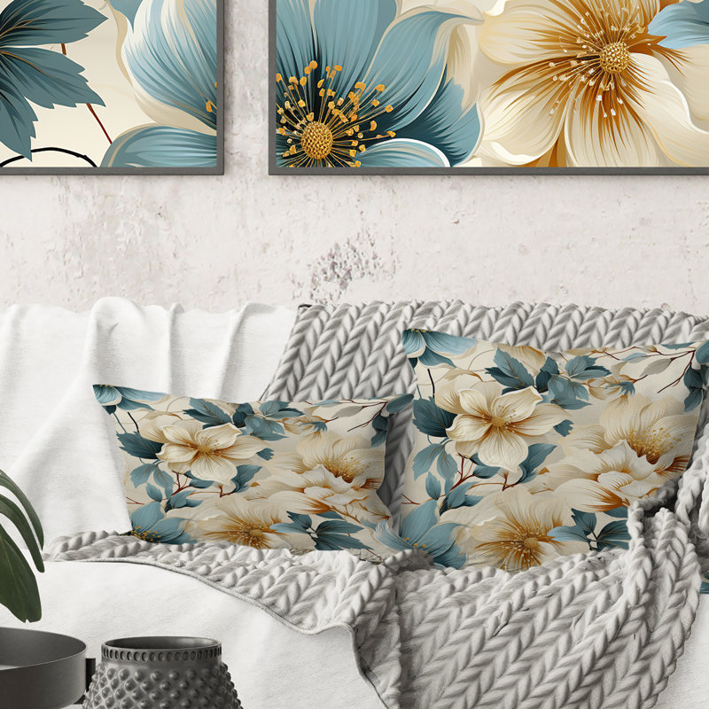 Coussin décoratif imprimé floral beige Sandy