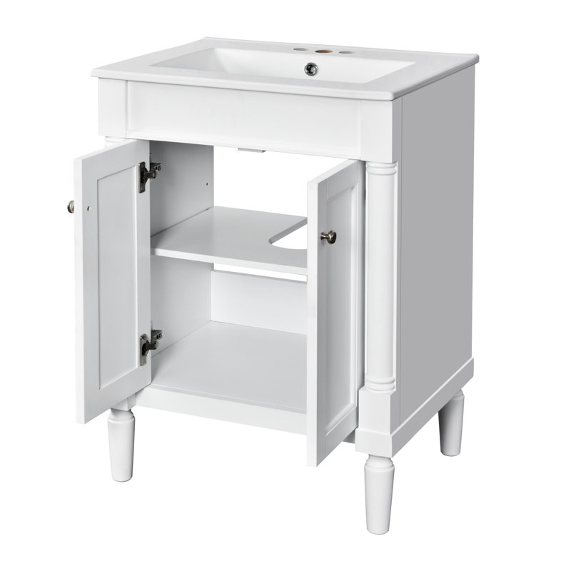 De meuble-lavabo moderne "- lavabo simple avec lavabo supérieur et armoire de rangement à 2 niveaux, grandes tablettes pour l'organisation