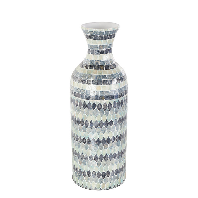 Capiz Shell Handmade Mosaic Blue Decorative Vase With White Interior, 20.35" H x 7.15" W x 7.15" D