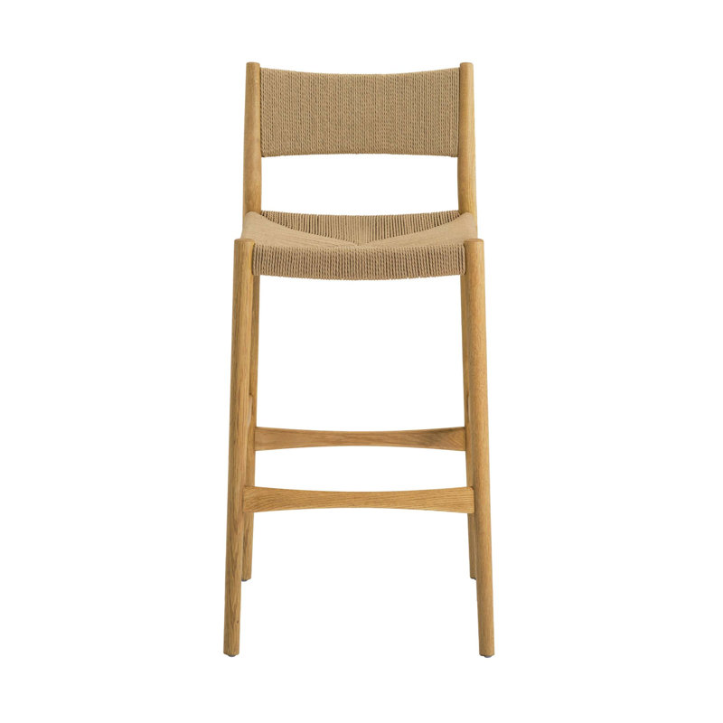 Tabouret de bar en bois et corde de papier tissé, Oak
