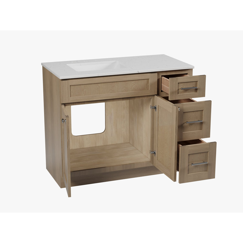 Disar 43'' Single Bathroom Vanity with Quartz Top, Left, Natural Oak