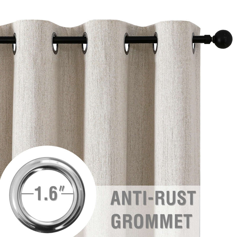 Chenille Linen Blackout Curtain 2 Panels Thermal Insulated Textured Soft Linen Look Curtains Anti-Rust Grommet Window Drapes