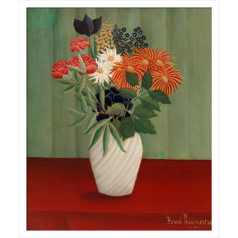 "Bouquet de fleurs" par Henri Rousseau, H 25 po x l 21 po, Blanc