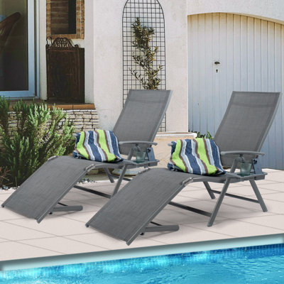 Saudah Cozy Aluminum Reclining Lounge Chair with Cushion Drink Holder Adjustable Assemble-Free by Ebern Designs