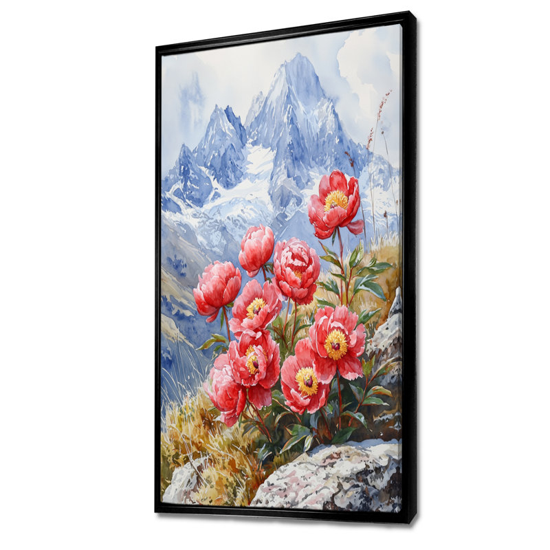 Art sur toile Glass pivoines et pics estivaux III, H 60 po x l 28 po, Reproduction avec cadre flottant, Noir