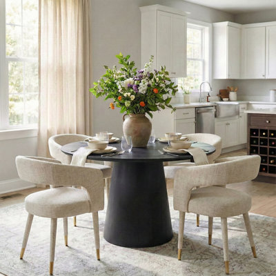 46"-83" Modern Extendable Dining Table Set With Upholstered Chairs, Round To Oval Pedestal Dining Set For 4–8 People