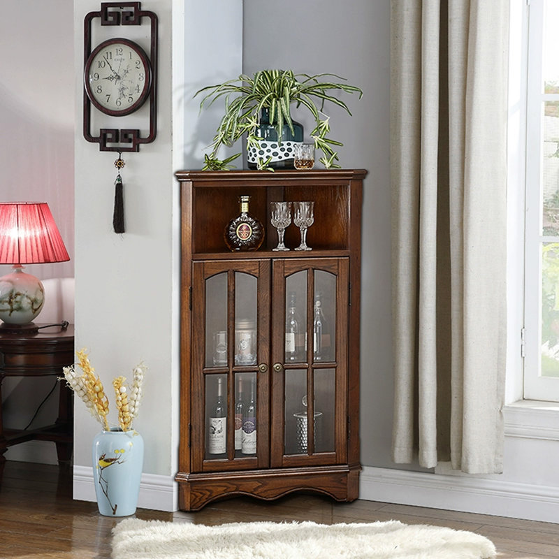 48.03" Brown Corner Solid Wood Cabinet — Dual-Use for Display & Wine