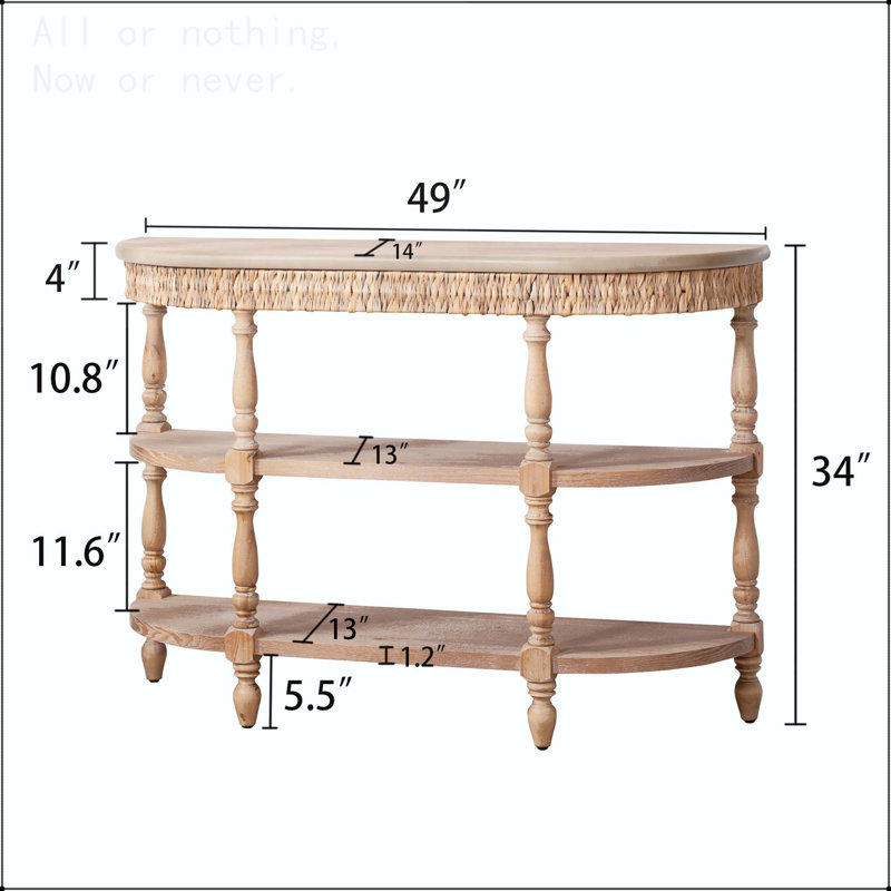 Console en bois fabriquée à la main avec garniture tissée et rangement à 3 niveaux