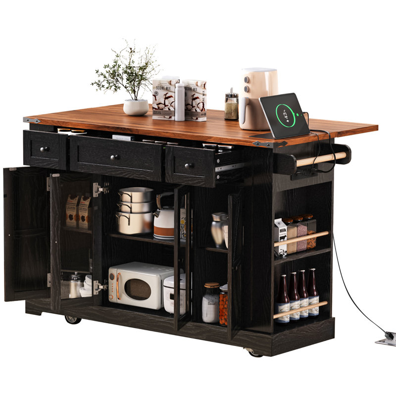 Îlot de cuisine mobile avec rangement, chariot de ferme en bois aggloméré de 53 pouces pour la cuisine