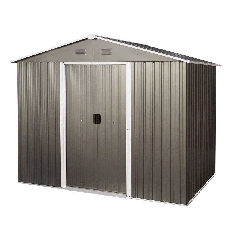 8ft X 6ft Metal Shed, Grey - Galvanized Iron Build & Functional Design Shed With Foundation Grey, Steel, Grey