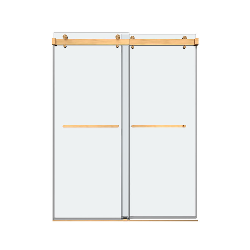 Porte de douche coulissante double sans cadre de 56 à 60 po x H 76 po avec verre transparent de 3/8 po (10 mm), Or brossé